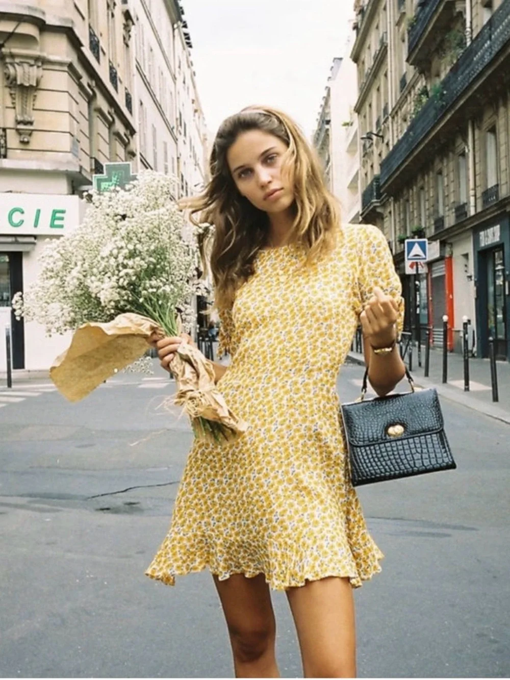 Faithfull the Brand Daphne Mini Dress Sz 8 Yellow Floral Rayon Summer Dress EUC - Picture 1 of 11